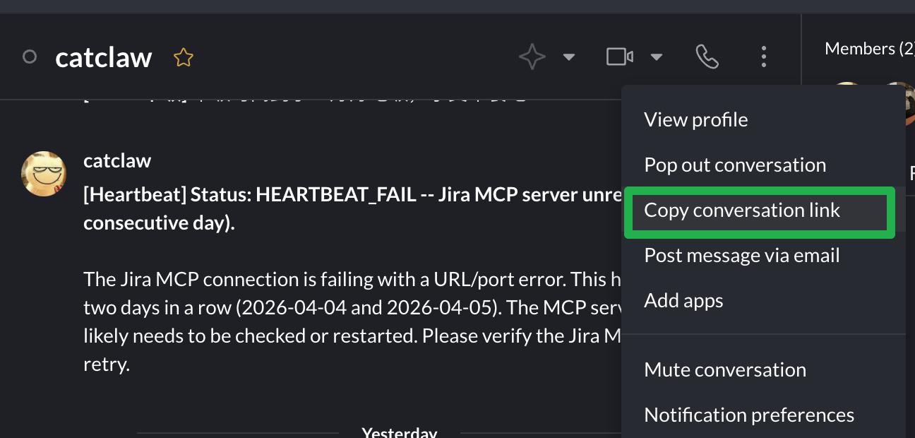 Copy conversation link to get Chat ID