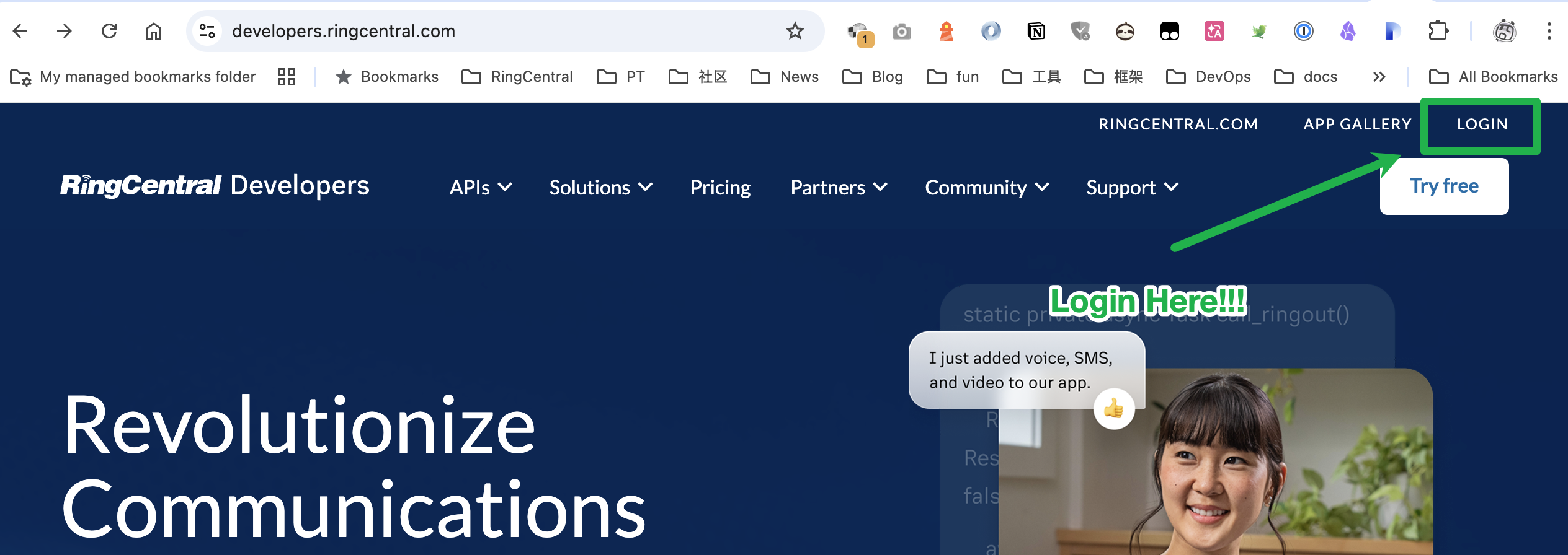 RingCentral Developer Console login